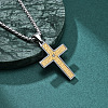 304 Stainless Steel Pave Clear Cubic Zirconia Hammered Religion Cross Pendant Necklaces for Men WG86616-01-1