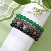 4Pcs Constellation 8mm Round Natural Gray Agate & Green Aventurine & Indian Agate & Black Onyx(Dyed & Heated) Beaded Stretch Bracelets for Women BJEW-JB10632-3