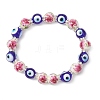 Handmade Flower Printed Porcelain Ceramic & Handmade Lampwork Evil Eye Beads Stretch Bracelets for Women BJEW-JB12105-02-2