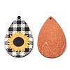 Single Face Sunflower Printed Wood Big Pendants WOOD-TAC0021-01B-1