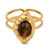 Oval Natural Tiger Eye Finger Rings RJEW-Q822-18G-01-2