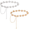 2Pcs 2 Colors Alloy Oval with Flower Link Chain Waist Belly Chains for Women AJEW-HS0001-31-1