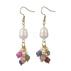 Natural Multicolor Tourmaline & Natural Cultured Freshwater Pearl Dangle Earrings for Women EJEW-JE07404-3