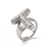 Letter Brass Micro Pave Clear Cubic Zirconia Open Cuff Ring for Women RJEW-N046-03T-P-1