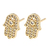 Hamsa Hand Brass Micro Pave Clear Cubic Zirconia Stud Earrings EJEW-H178-07G-4