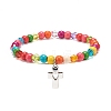 Synthetic Turquoise(Dyed) & Acrylic Beaded Stretch Bracelet with Alloy Charm for Women BJEW-JB08627-02-1