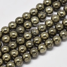 Natural Pyrite Round Beads Strands G-F197-10-6mm