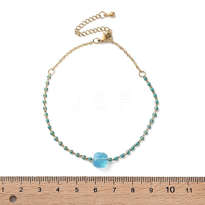 304 Stainless Steel Glass Beads Link Chain Bracelets BJEW-A036-14G-01-1