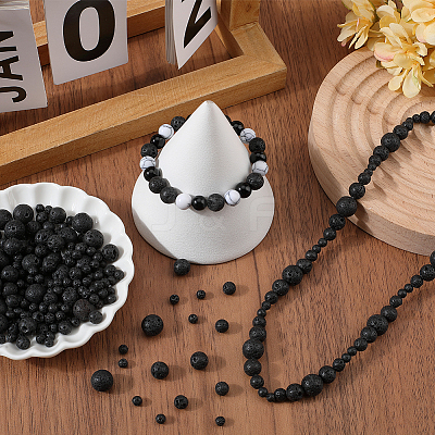 580Pcs 4 Sizes Natural Lava Rock Round Beads G-SP0001-18-1