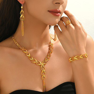 Vintage Alloy Hollow Geometric Tassel Bracelets & Earrings & Necklaces & Rings Sets for Women EH2785-1