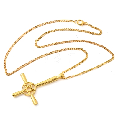 Christian Upside Down Cross & Star Alloy Pendant Pendant Twisted Chain Necklaces for Women NJEW-NH0001-03G-1