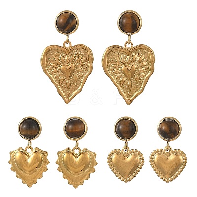 Natural Tiger Eye & 304 Stainless Steel Dangle Earrings for Women EJEW-JE07507-1
