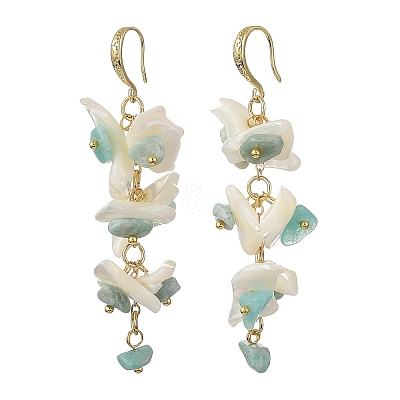 Natural Amazonite & Natural Shell Dangle Earrings for Women EJEW-JE07385-1