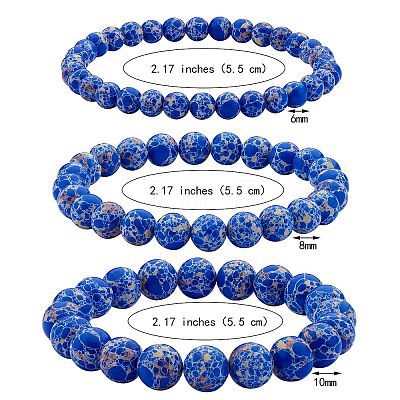 3Pcs 3 Size Synthetic Imperial Jasper Round Beaded Stretch Bracelets Set BJEW-SW00064-33-1