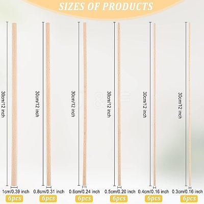 36Pcs 6 Style Beech Wood Sticks DIY-OC0009-26-1