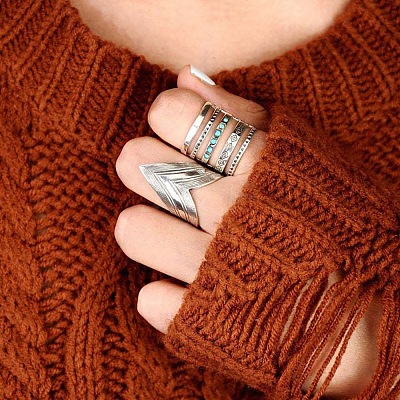 Alloy with Synthetic Turquoise Finger Rings FS-WG0500F-03-1