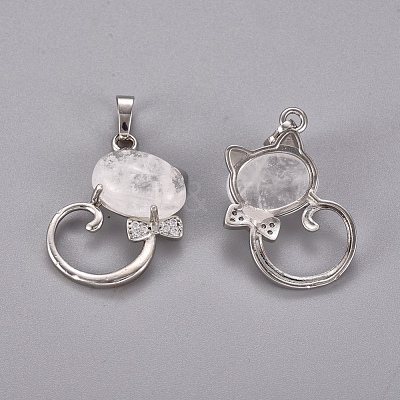 Natural Quartz Crystal Kitten Pendants G-L512-R20-1