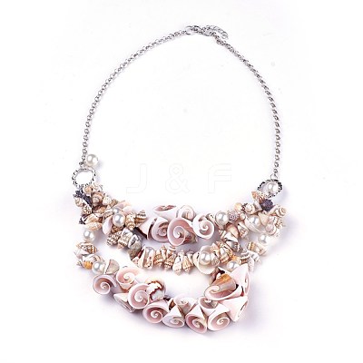 Shell Bib Statement Necklaces NJEW-WH0004-01P-1