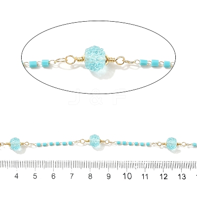 Brass Hexagonal Column Glass Seaded Beaded & Resin Round Beaded Link Chains CHC-G026-01A-1