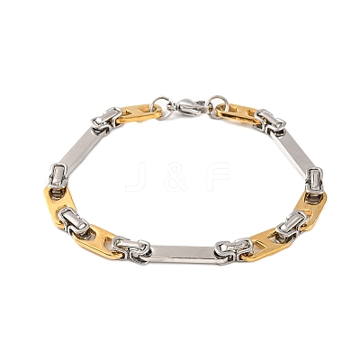 201 Stainless Steel Rectangle Byzantine Chain Bracelets BJEW-B078-111GP-1