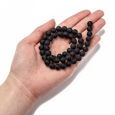 Dyed & Heated Natural Black Agate Bead Strands G-H056-8mm-1