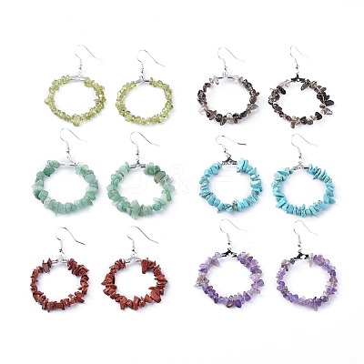 Natural & Synthetic Mixed Gemstone Dangle Earrings EJEW-E255-D-1