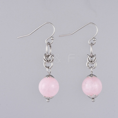 Natural Rose Quartz Dangle Earrings EJEW-JE03934-01-1