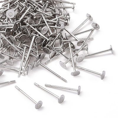 Tarnish Resistant 316 Surgical Stainless Steel Flat Round Blank Peg Stud Earring Settings STAS-R073-04-1