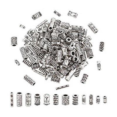 120Pcs 12 Styles Tibetan Style Alloy Tube Beads FIND-PH0020-79-1