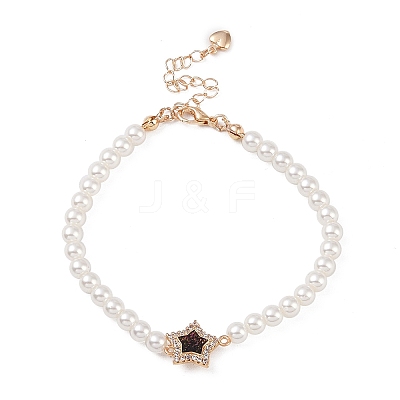 Brass Pave Clear Cubic Zirconia Star Link Chain Bracelets BJEW-M321-01C-1