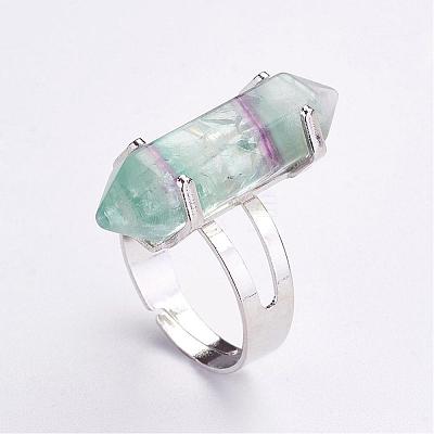 Natural Fluorite Finger Rings RJEW-P120-A04-1