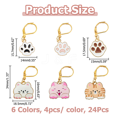 24Pcs 6 Styles Alloy Enamel Pendant Locking Stitch Markers HJEW-HS00080-1