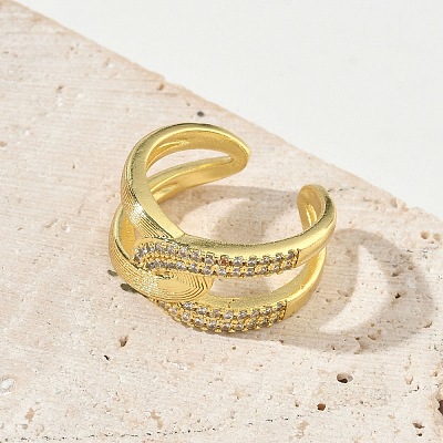 Brass Micro Pave Cubic Zirconia Cuff Open Rings RJEW-C163-15G-1