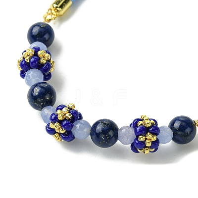 6mm Round Dyed Natural Lapis Lazuli Bead Slider Bracelets BJEW-MZ00062-03-1