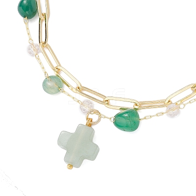 3Pcs Natural Morganite & Green Agate & Labradorite Beads Multi-layered Bracelets BJEW-JB12217-1
