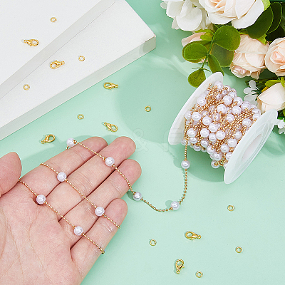 DIY Brass ABS Imitation Pearl Bead Handmade Chains Necklaces Making Kits DIY-HS0001-65B-1