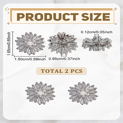 2Pcs Rack Plating Brass Micro Pave Clear Cubic Zirconia Buttons BUTT-LP0001-25-1