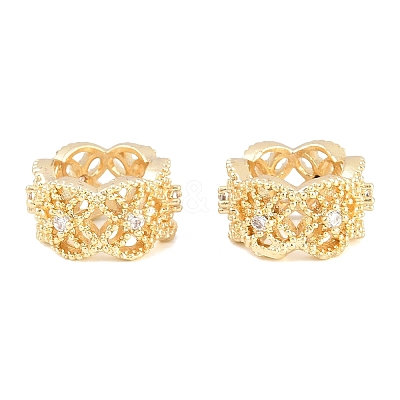 Flower Brass Clear Cubic Zirconia European Beads KK-B186-06G-1