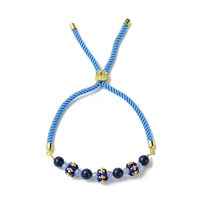 6mm Round Dyed Natural Lapis Lazuli Bead Slider Bracelets BJEW-MZ00062-03-1