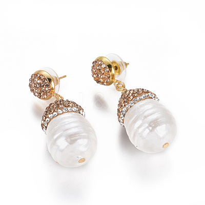 Natural Pearl Dangle Stud Earrings EJEW-F230-03G-1