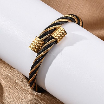 304 Stainless Steel Torque Bangles for Women BJEW-P310-21MC-1
