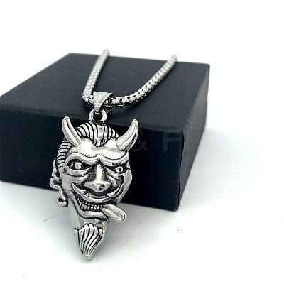 Vintage Punk 304 Stainless Steel Cow Devil Pendant Necklaces for Men QK5762-1