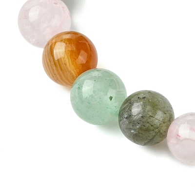 Natural Carnelian & Rose Quartz & Green Aventurine & Labradorite Round Beaded Stretch Bracelets BJEW-JB10910-05-1
