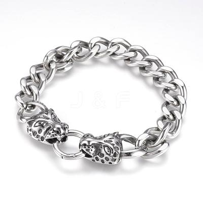304 Stainless Steel Curb Chain Bracelets BJEW-F274-01AS-1