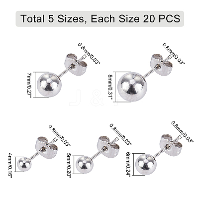 201 Stainless Steel Ball Stud Earrings STAS-UN0019-07P-1
