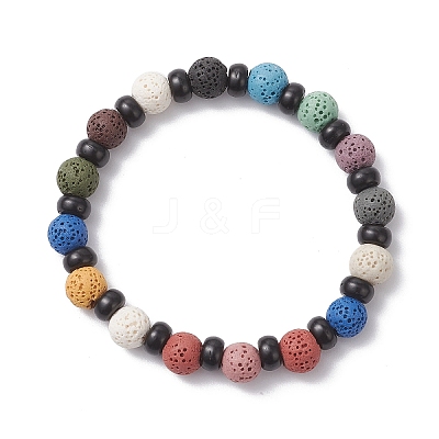 3Pcs Natural Lava Rock & Coconut Shell Beaded Stretch Bracelets for Women Men BJEW-JB12470-1