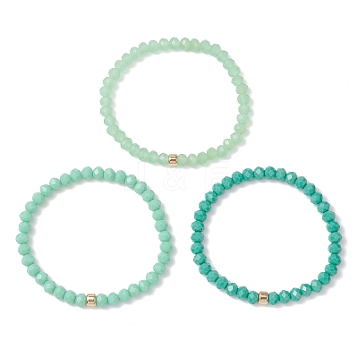 3Pcs Faceted Imitation Jade & Opaque Glass Rondelle Beaded Stretch Bracelets for Women BJEW-JB12563-03-1