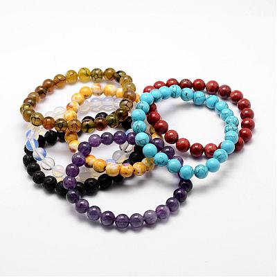 Natural & Synthetic Gemstone Beaded Stretch Bracelets BJEW-K127-01-M-1