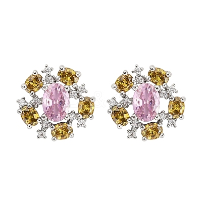 Flower Brass Micro Pave Cubic Zirconia Stud Earrings EJEW-M082-20P-1