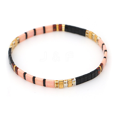 Vintage Bohemian Glass Tila Beaded Beach Stretch Tile Bracelets OP4703-2-1